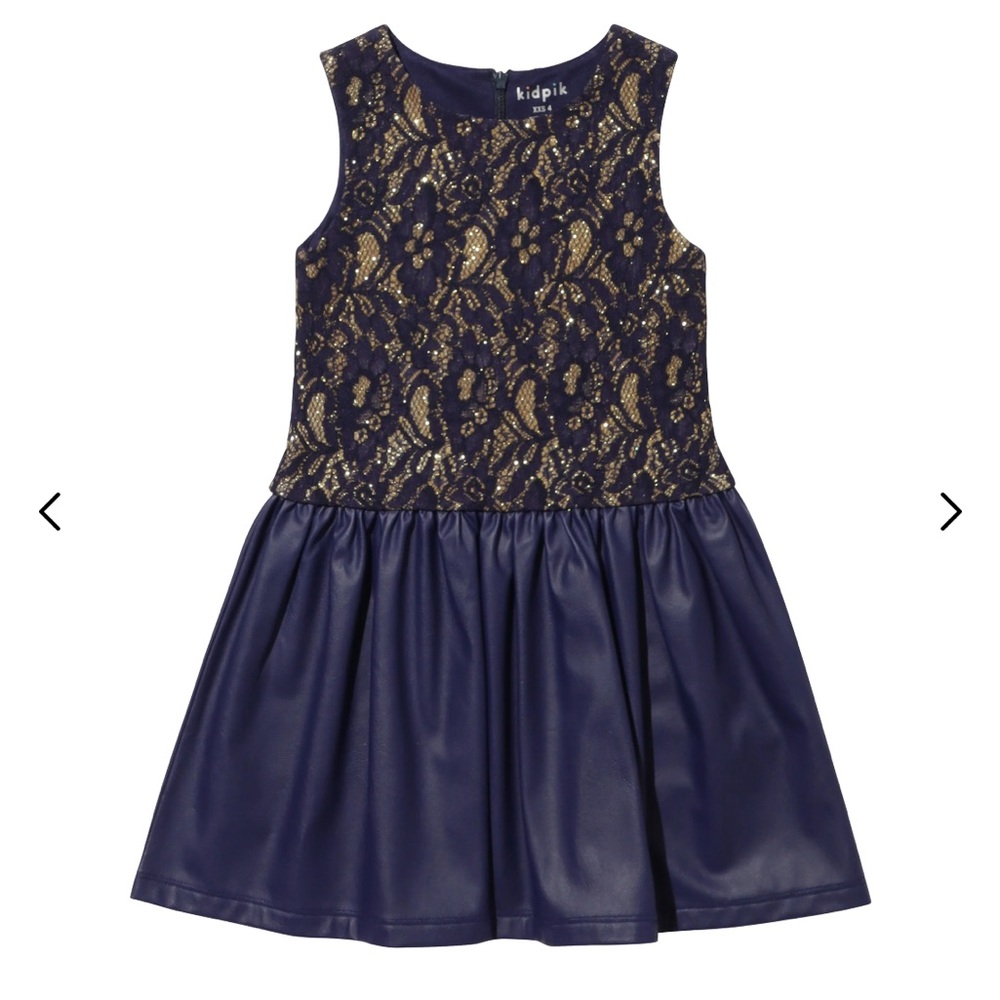Kidpik Navy Gold Faux Leather Dress Girls‎ 12